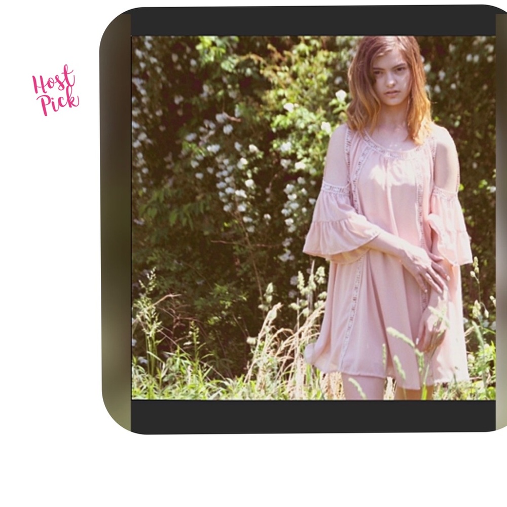 Beautiful lined crochet cutout sleeve dress in p..